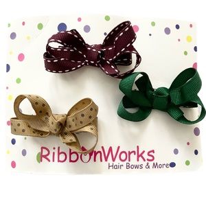 Set of 3 Fall color hair bows hairbows burgundy hunter tan
